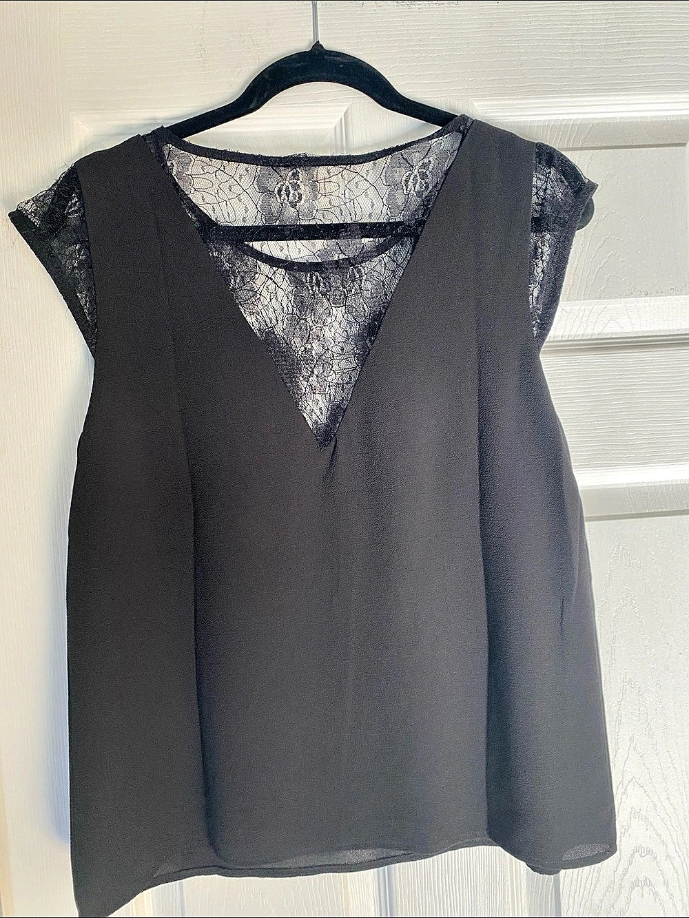 Avec Les Filles Black Lace-Inset Blouse Size Small Like New